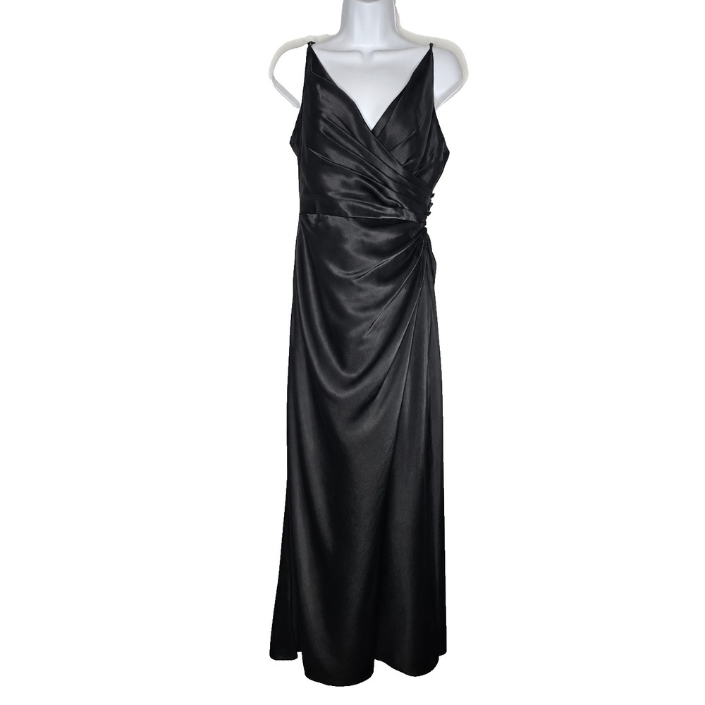 Galina Signature Womens 8 Black Satin Maxi Gown Old Hollywood Glam Gothic